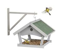 Relaxdays Uccelli Casetta per Uccellini, Mangiatoia in Legno, Outdoor, Decorazione da Giardino, HLP: 35 x 42,5 x 40,5 cm, Grigia, Acciaio