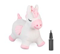 Relaxdays Unicorno Gonfiabile per Bambini, 3 Anni, Animale Saltellante, Regge 50 kg, BPA-free, con Pompa, Rosa Bianco