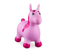 Relaxdays Unicorno Gonfiabile per Bambini, Gioco Animale Saltellante, Fino a 50 kg, Senza BPA, Pompa Manuale, Fucsia, 100% plastica, Rosa, 1 Pezzo