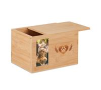 Relaxdays Urna per Ceneri, per Cani e Gatti, con Portafoto, Contenitore Cinerario, HLP: 14,5 x 19,5 x 14,5 cm, Marrone, bambù