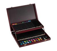 Relaxdays Valigetta Colori, 73 pz.,Set da Disegno Legno,Matite Colorate,Pastelli, Acquerelli,Temperino & Gomma,bordeaux