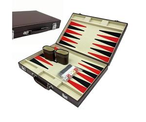 Relaxdays Valigetta per Backgammon in Pelle Marrone, con Accessori, 36x23,5x5,5 cm, Giochi da Tavolo Eleganti