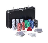 Relaxdays Valigetta Poker, 300 Chips Laser, 2 Mazzi di Carte, 5 Dadi, Dealer, Richiudibile & Portatile, Alluminio, Nero
