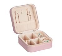 Relaxdays Valigetta Portagioie, Cofanetto Porta Gioielli da Viaggio, Organizer Anelli, Collane, 5 x 10 x 10 cm, Rosa, Velluto