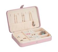 Relaxdays Valigetta Portagioie, Cofanetto Porta Gioielli da Viaggio, Organizer Anelli e Collane, 4,5x21x14,5 cm, Rosa, Fibra di Legno