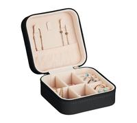 Relaxdays Valigetta Portagioie, Cofanetto Porta Gioielli da Viaggio, Organizer Anelli e Collane, 5 x 10 x 10 cm, Nero