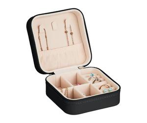 Relaxdays Valigetta Portagioie, Cofanetto Porta Gioielli da Viaggio, Organizer Anelli e Collane, 5 x 10 x 10 cm, Nero