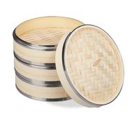 Relaxdays Vaporiera in bambù a 3 cestelli