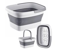 Relaxdays vasca pediluvio pieghevole, grigio e bianco | Contenitore con manico, 23x42,5x32,5 cm base con nodini massaggianti
