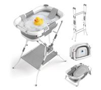 Relaxdays vaschetta da bagno pieghevole, telaio e cuscino, bianco/grigio | per bambini fino a 40 kg, HLP 20,5x65x45,5 cm