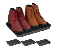 Relaxdays Vaschetta Poggiascarpe, Set da 4, Vassoio per Scarpe Bagnate, 3 x 27 x 35 cm, Tappetino in Plastica, Nero
