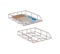 Relaxdays Vaschetta Portadocumenti, Set da 2, Portalettere in Metallo, Design a Rete, 5,5 x 26 x 31,5 cm, Oro Rosato, Ferro
