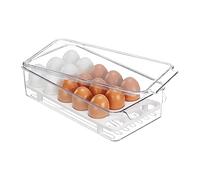 Relaxdays Vaschetta Portauova, Contenitore Frigorifero per 18 Uova con Coperchio, 8 x 16,5 x 31,5 cm, Trasparente/Bianco