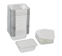 Relaxdays Vaschette in Alluminio Rettangolari con Coperchio, 260 ml, Set 100 Contenitori da Forno, Ciotole per Meal Prep, Carta