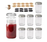 Relaxdays Vasetti per Conserve, Set 8, 500 ml, coperchi, Etichette & Cordino, ermetici, Trasparenti/Argento