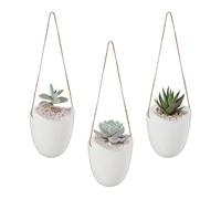 Relaxdays Vasi da Parete, Set da 3 Portafiori con Filo, Fioriera per Piante e Fiori da Interno, in Ceramica, Bianco