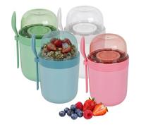 Relaxdays Vasi muesli ermetici, set 4 pz, 3 scomparti, cucchiaio, yogurt