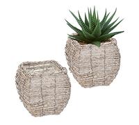 Relaxdays Vasi per Fiori, Set da 2, Fiorere in Rattan con Rivestimento, per Interni, HLP: 20x20x20 cm, Bianco Naturale