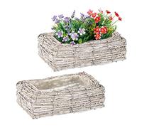 Relaxdays Vasi per Fiori, Set da 2, Fiorere in Rattan con Rivestimento, per Interni, HLP 8 x 27 x 17 cm, Bianco Naturale