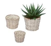 Relaxdays Vasi per Fiori, Set da 3, Fioriere in Rattan con Rivestimento, per Interni, 3 Grandezze, Bianco Naturale