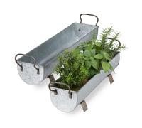 relaxdays Vasi per Piante a Forma di Grondaia, Fioriere da Giardino o da Interno, Set da 2, Effetto Zincato, Argento