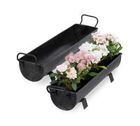 Relaxdays Vasi per Piante a Forma di Grondaia, Fioriere da Giardino o da Interno, Set da 2, Effetto Zincato, Nero