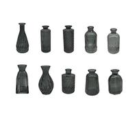 Relaxdays Vasi Set da 10 in vetro strutturato, design vintage, altezza 10–14,7 cm, grigio