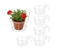 Relaxdays Vasi sospesi per Fiori, Set da 6, HLP: 21 x 20 x 26 cm, antiruggine, per Balcone e terrazza, Ferro, Bianco