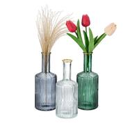 Relaxdays Vasi Vetro Decorativi, Set 3 Vasetti per Fiori da Interno, HxD: 20,5x8 cm, Decorazioni Centrotavola, Colorati