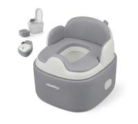 Relaxdays Vasino 4-in-1 con coperchio, grigio | A x L x P: 33,5 x 36,5 x 29 cm, riduttore WC e sgabello, da viaggio