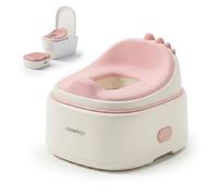 Relaxdays Vasino 4-in-1, Dino, Coperchio e paraspruzzi, HxLxP 30x36,5x33,5 cm, Riduttore WC e Sgabello, da Viaggio, Rosa