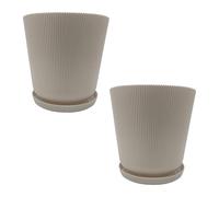 Relaxdays Vaso da Fiori, Set da 2, con sottovaso, Righe, H x D: 20 x 20 cm, per Piante, plastica