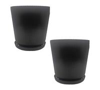 Relaxdays Vaso da Fiori, Set da 2, Vaso con sottovaso, Righe, H x D: 20 x 20 cm, Vaso per Piante, plastica, Nero