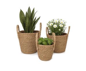 Relaxdays Vaso da Fiori, Set da 3, Canna, vasi con Pellicola e Manici, 3 Misure, Stile Boho