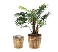 Relaxdays Vaso in Legno in Set da 2, Fioriera Tonda, Ø 24 e 19 cm, Porta Fiori e Piante, Interni e Esterni, Naturale