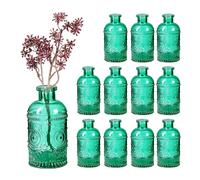 Relaxdays Vaso in Vetro Decorativo, Set 12 Vasetti per Fiori da Interno, HxD: 13x6 cm, Decorazione Centrotavola, Verde