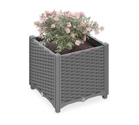 Relaxdays Vaso per Piante da Esterno Rettangolare, con Serbatoio d'Acqua, 38x40x40 cm per Balcone e Terrazza, Grigio, 38x40x40
