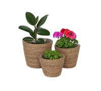 Relaxdays Vaso per Piante, Set da 3, Canna, vasi con Pellicola, 3 Misure, Stile Boho, coprivaso