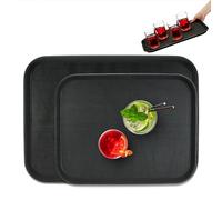 Relaxdays Vassoio Antiscivolo da Portata, Set da 2, 46x35 e 56x41 cm, Servizio Camerieri Ristorante, Bar, Cucina, Nero, Gomma