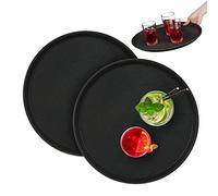 Relaxdays Vassoio Antiscivolo, Set da 2, Rotondo Ø 40 cm, da Portata, per Servizio Ristorante, Bar, Cucina Casa, Nero