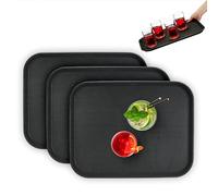 Relaxdays Vassoio Antiscivolo, Set da 3, 46 x 35 cm, da Portata, per Servizio Ristorante, Bar, Cucina e Casa, Nero, Gomma