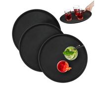 Relaxdays Vassoio Antiscivolo, Set da 3, Rotondo Ø 40 cm, da Portata, per Servizio Ristorante, Bar, Cucina Casa, Nero, Gomma