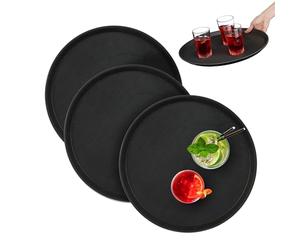 Relaxdays Vassoio Antiscivolo, Set da 3, Rotondo Ø 40 cm, da Portata, per Servizio Ristorante, Bar, Cucina Casa, Nero