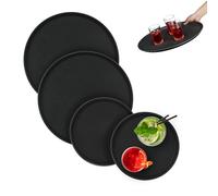 Relaxdays Vassoio Antiscivolo, Set da 4, Rotondo, Varie Misure, da Portata, per Servizio Ristorante, Bar, Cucina, Nero