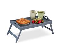 Relaxdays Vassoio Colazione a Letto, Tavolino da Letto, Gambe Richiudibili, Bordo Rialzato HLP: 6,5 x 50 x 30 cm, Grigio