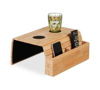 Relaxdays Vassoio per Bracciolo Divano, Tavolino con 2 Scomparti Porta Tazza caffè, HLP: 5,5x50x33,5 cm, bambù, Naturale