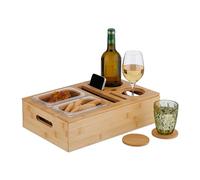 Relaxdays Vassoio da Divano, Couch Bar 3in1, Ciotole in Acciaio, Snack, Porta Bevande e Portacalici, Marrone Trasparente, bambù