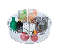 Relaxdays Vassoio Girevole, D 30 cm, Organizer per Frigorifero, Cucina e Bagno, Contenitore con 4 Scomparti, Trasparente