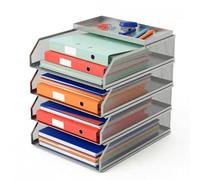 Relaxdays Vassoio impilabile per Documenti in Metallo A4 a 4 Livelli 31 × 25 × 32 cm Organizer da scrivania Argento