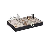 Relaxdays Vassoio per gioielli da donna portagioie con scatola porta anelli espositore basso 30 scomparti velluto nero